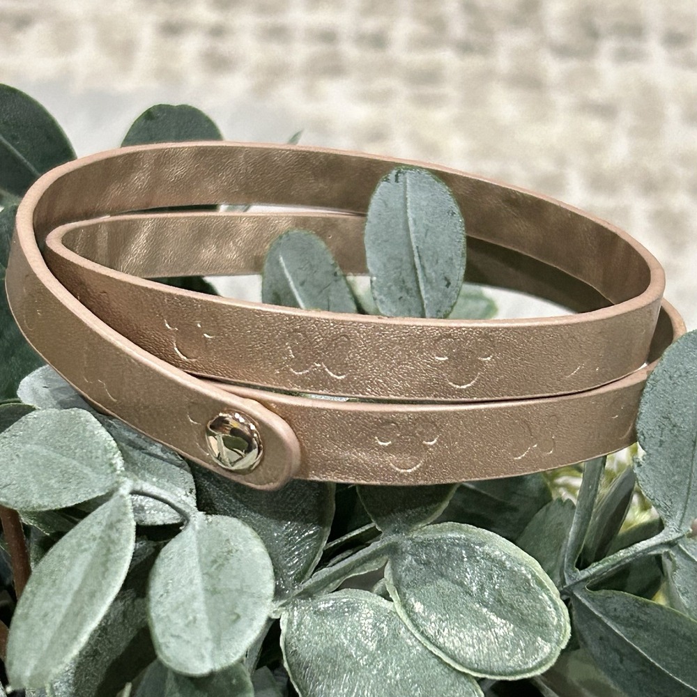 Disney Parks Rose Gold Leather Wrap Bracelet Minnie Mouse Bow Logo Mickey Mouse